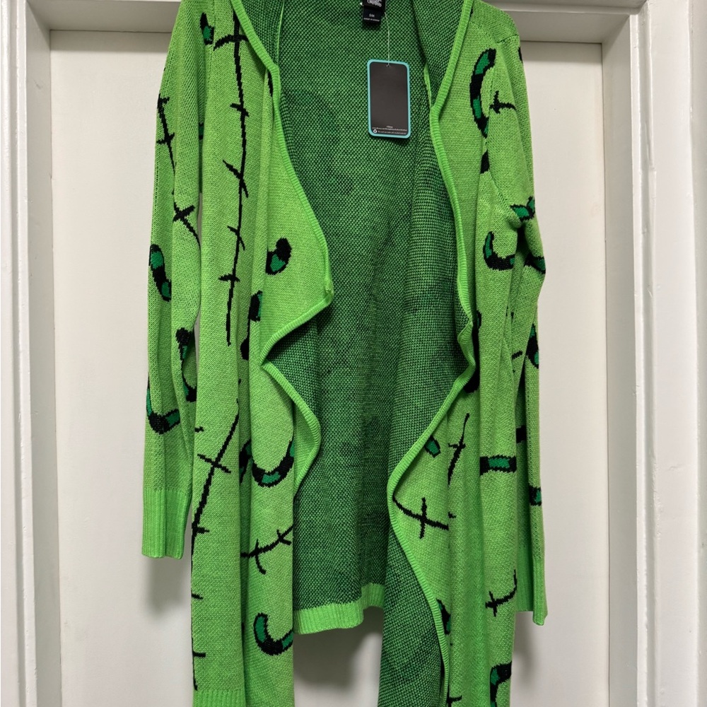 Green Open Front Cardigan Sweater